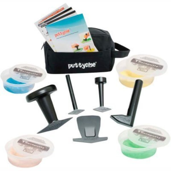 Puttycise® TheraPutty® Set, 5 Tools, 4 x 6 oz. Putties, Easy (Tan, Yellow, Red, Green), Fabrication Enterprises, Mfr#: 337029
